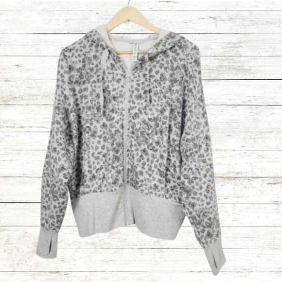Athleta Balance‎ Hoodie Jacket M Gray Printed Knit Full-Zip Pockets Yoga Fitness - Picture 1 of 9